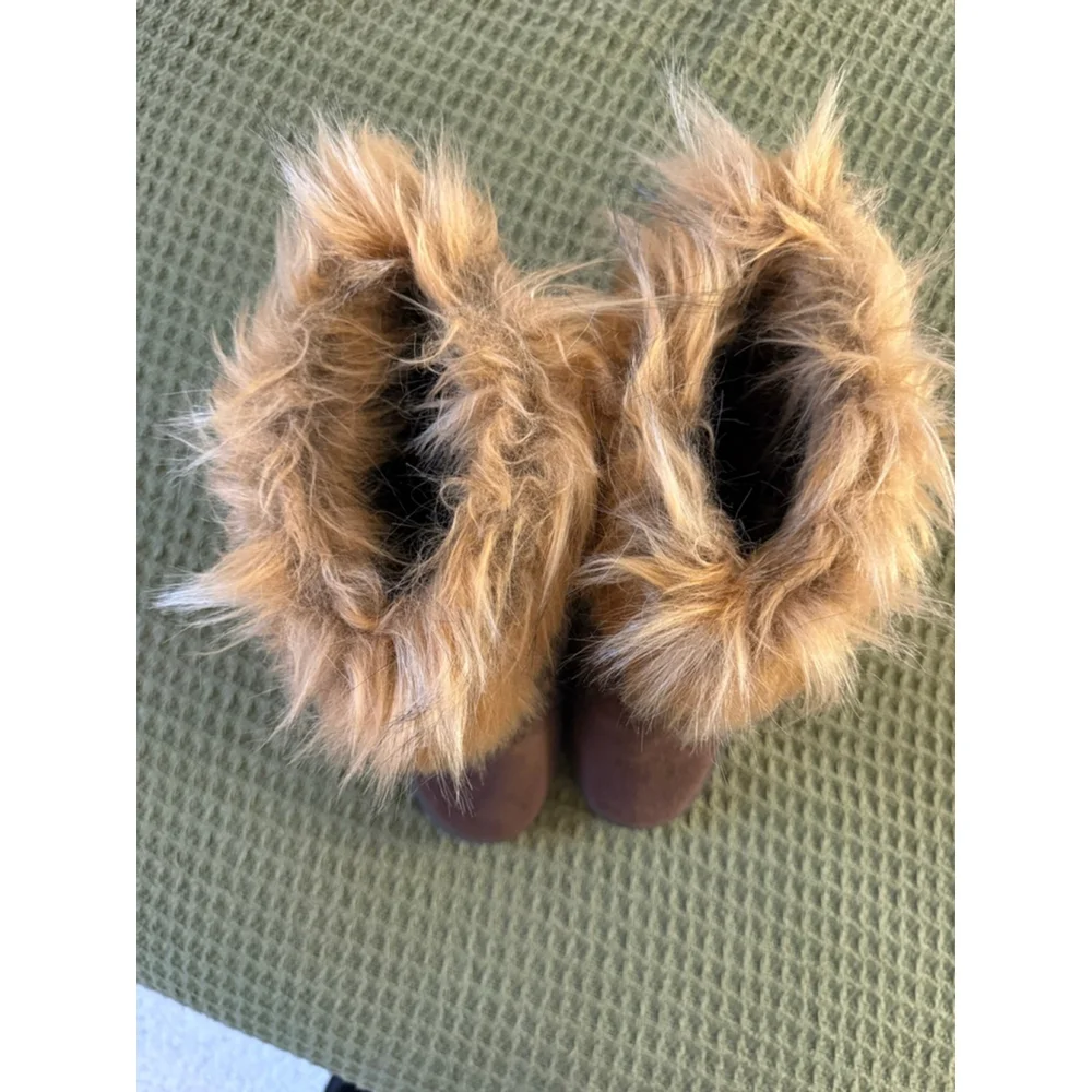 Women's Brown Tan Faux Fur Winter Boots Size 8.5